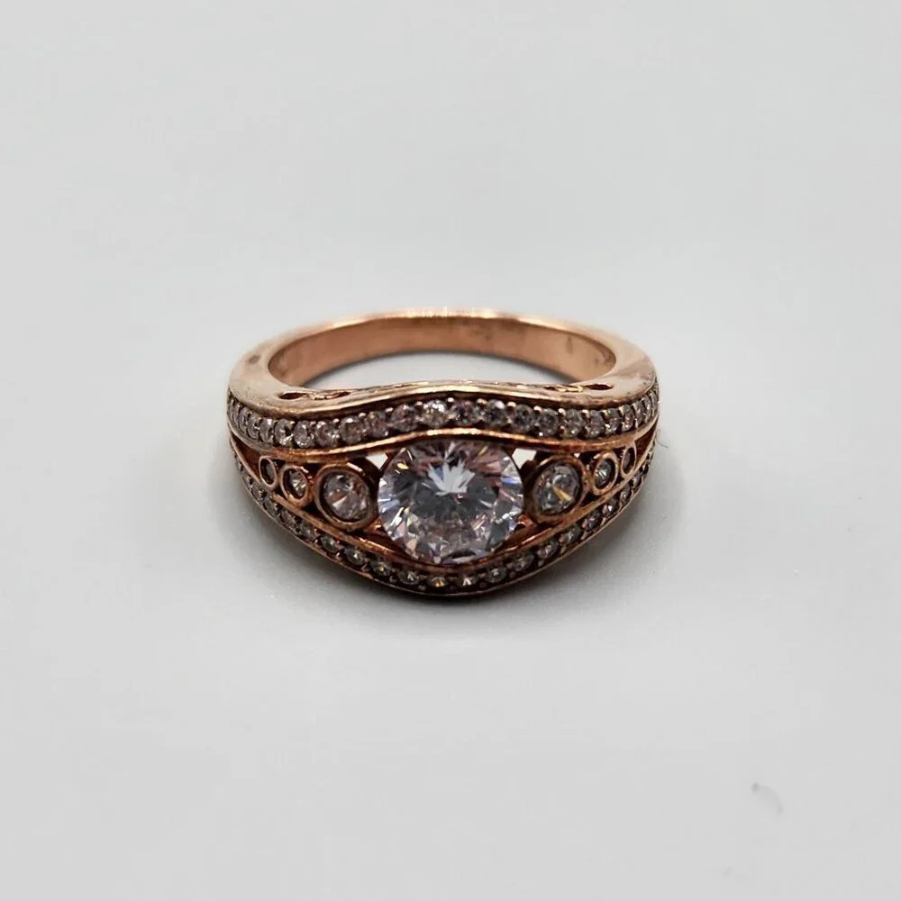 Rose Gold Tone Ring w/ Crystals Size  7 Sterling Silver